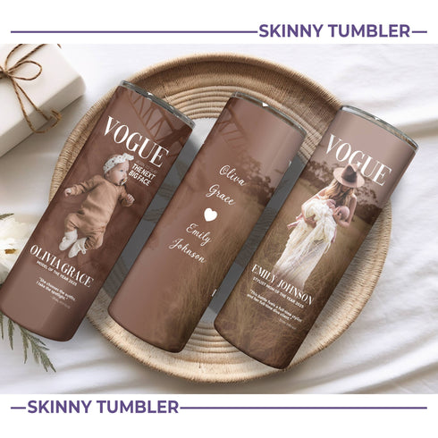 Custom Vogue Magazine Style Tumbler – Personalized Baby & Mom Fashion Cover Gift